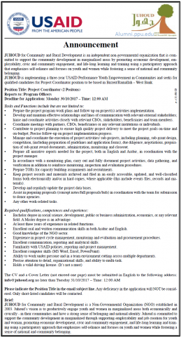 Palestine Polytechnic University (PPU) - Project Coordinator - JUHOUD