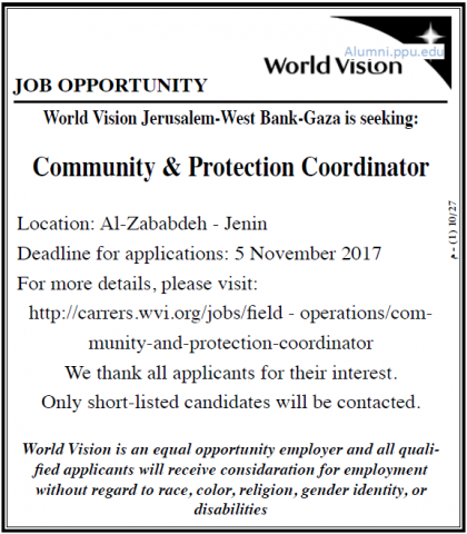 Palestine Polytechnic University (PPU) - Community & Protection Coordinator - World Vision