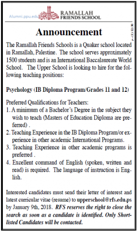 Palestine Polytechnic University (PPU) - Psychology - Ramallah Friends School