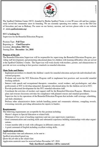 Palestine Polytechnic University (PPU) - Supervisor- The Spafford Children Center